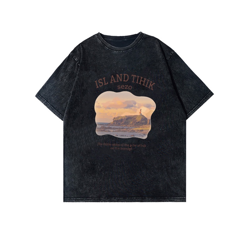 XIAOZHAINV Kaos Atasan Wanita Landscape Pattern Lengan Pendek A0320