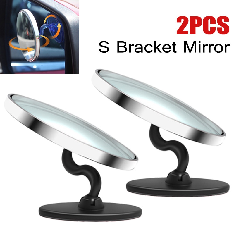 2pcs S-type Car Blind Spot Mirror Anti-Kabut Tahan Air 360derajat Adjustable Auto Motor Sudut Lebar Spion Aksesoris