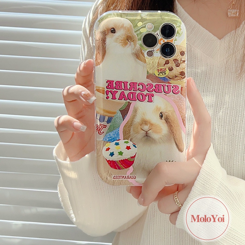 IPHONE Ins Kartun Lovely Rabbit Cake Case Kompatibel Untuk Iphone14 11 13 12 Pro MAX XR 7Plus 8Plus X XS MAX 6 6S Plus Beruang Lucu Graffiti Airbag Shockproof Lembut Silicon TPU Penutup Belakang