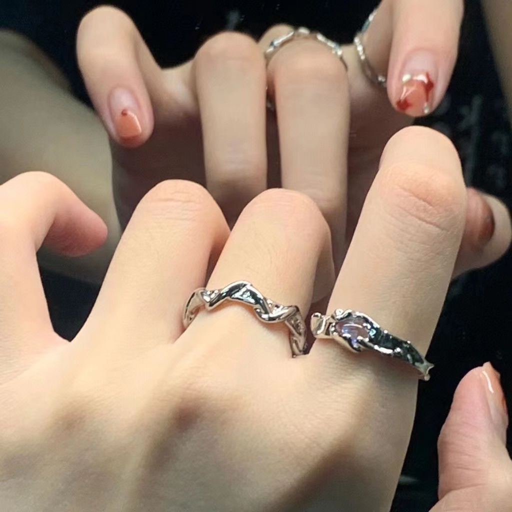 Papaozhu Keren Permata Terang Gelombang Tidak Teratur Terbuka Cincin Untuk Wanita Pria Kepribadian Geometris Buku Jari Cincin Trendi Aksesoris