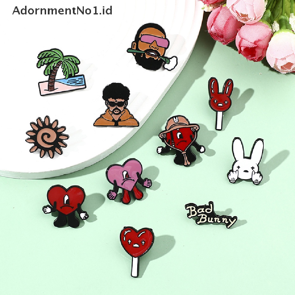 [AdornmentNo1] Bad Bunny Pin Untuk Aksesoris Ransel Merah Hati Enamel Lencana Perhiasan Fashion Bros Jaket Denim Dekorasi Hadiah Untuk Teman [ID]