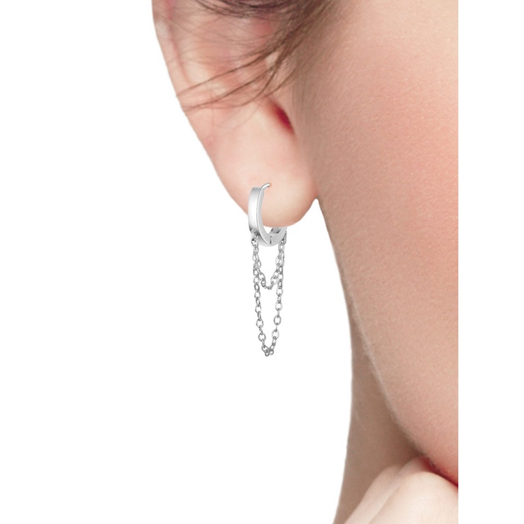 Kepribadian Fashion925 Sterling Perak Hoop Double Layer Rantai Anting Untuk Wanita Harian Kasual Pesta Punk Perhiasan Hadiah