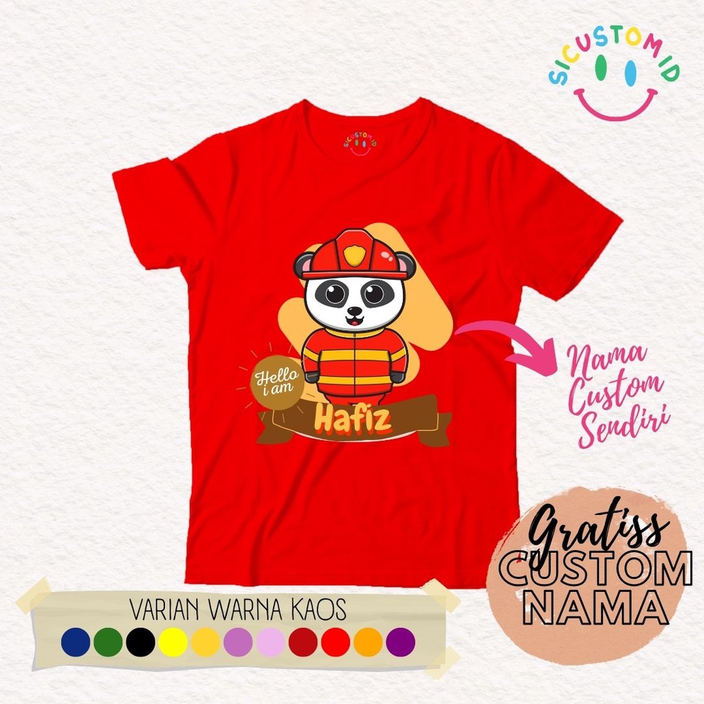 TERLARIS BAJU KAOS ANAK PEMADAM KEBAKARAN TANGAN PENDEK GRATIS CUSTOM NAMA / TULISAN KARTUN PROFESI / PEKERJAAN
