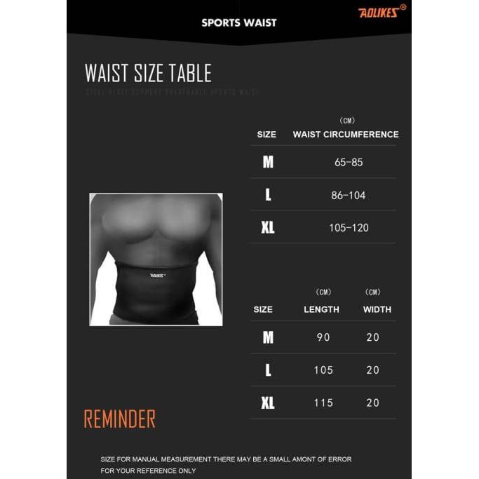 (COD) AOLIKES 7996 Lumbar Waist Back Support Belt Sabuk Penyangga Pinggang