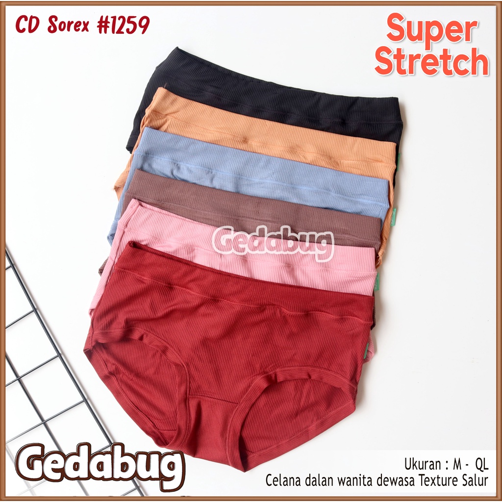 6 Pcs - CD Wanita Sorex 1259 Super Stretch | Celana dalam wanita dewasa Teksture Salur | Gedabug