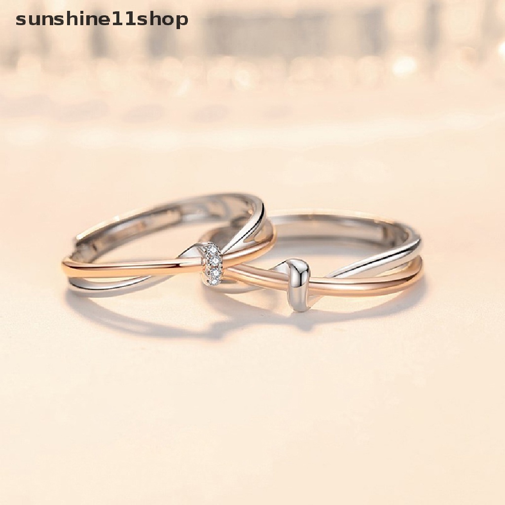 Sho Baru Hot Jual Warna Perak Micro-set Zirkon Pemisahan Cinta Simpul Pasangan Cincin Terbuka N