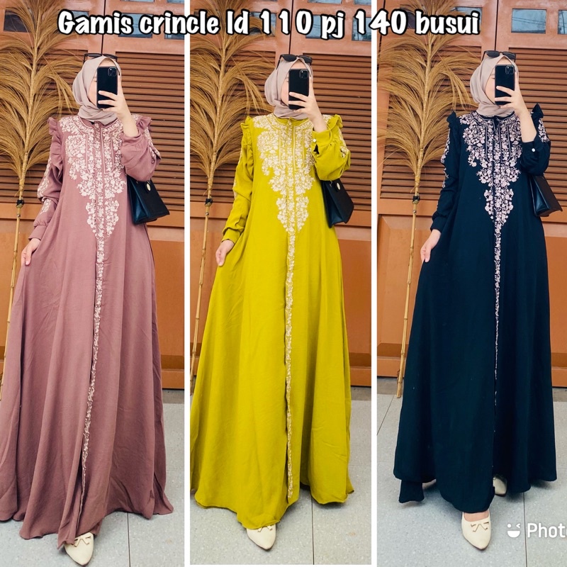 gamis  bordir /  gamis bahan crincle / gamis bordir crincle / gamis busui / abaya dress