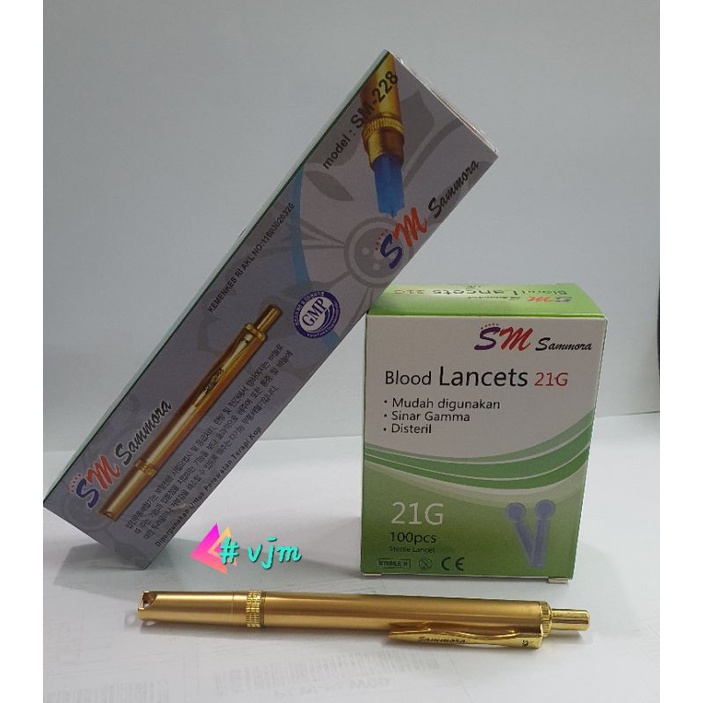 PROMO..Lancing Gold Stainless/Lancing sammora korea 228/Pen Bekam Dus Biru/Bonus jarum 21g 100pc