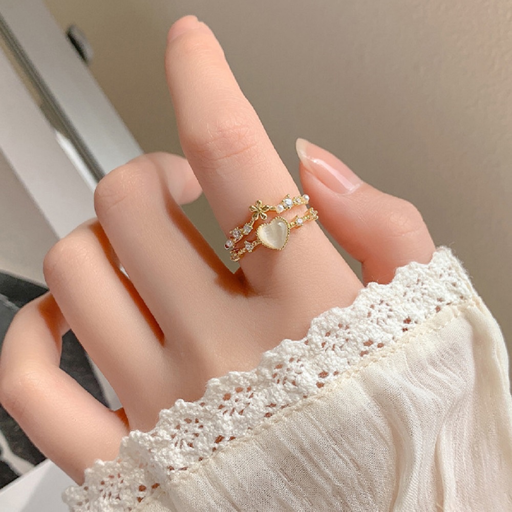 Fashion Kristal Jantung Pembukaan Cincin Untuk Wanita Elegan Opal Adjustable Jari Cincin Aksesoris Perhiasan