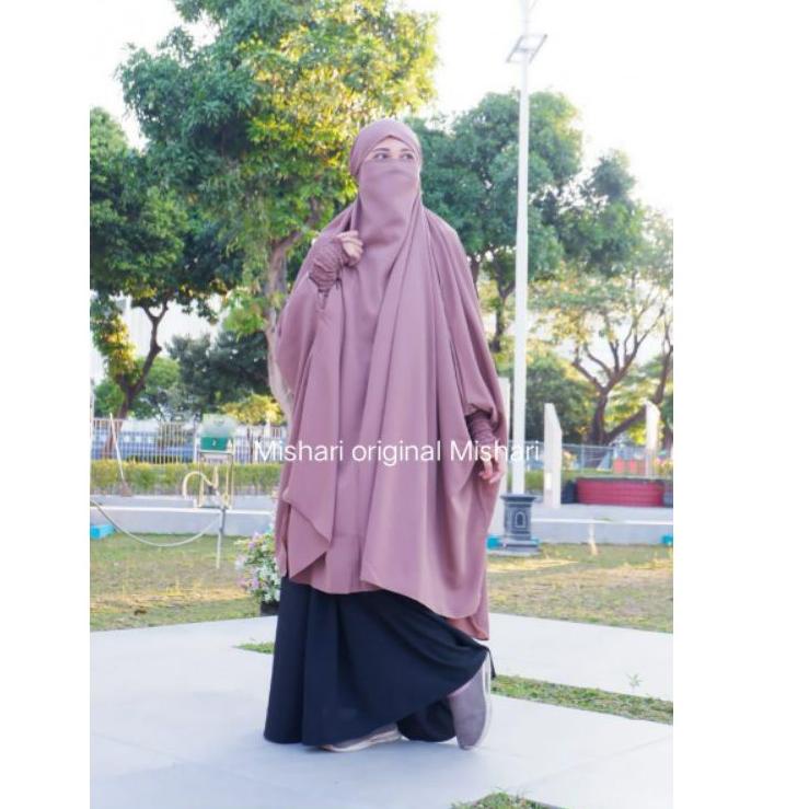 ☝ Jilbab hijab instan/Hijab Bergo wolpeach/ french khimar tangan kerut/ french khimar Nadhira ➸