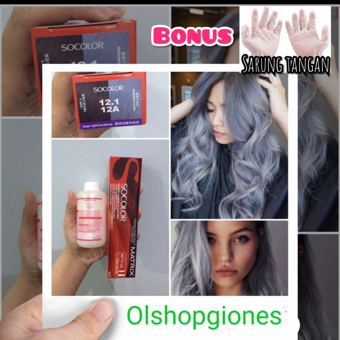 Colt Cat Rambut Matrix Socolor 12.1/ 12.A + Oxydant Warna As Abu Abu Silver