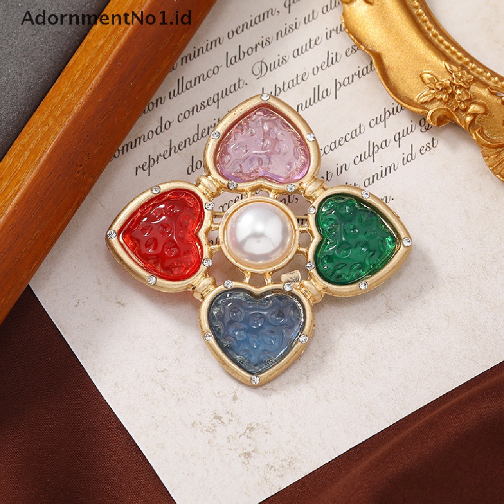 [AdornmentNo1] Baroque Colorful Heart Cross Bros Pin Vintage Didesain Bros Untuk Wanita Retro Pin Pakaian Syal Klip Perhiasan Hadiah [ID]