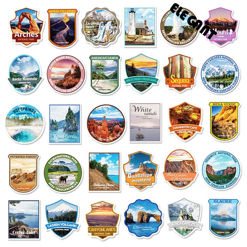 [Elegan] National Park Stiker 62 Pcs Label Gitar Motor Bagasi Skateboard Diary Decals