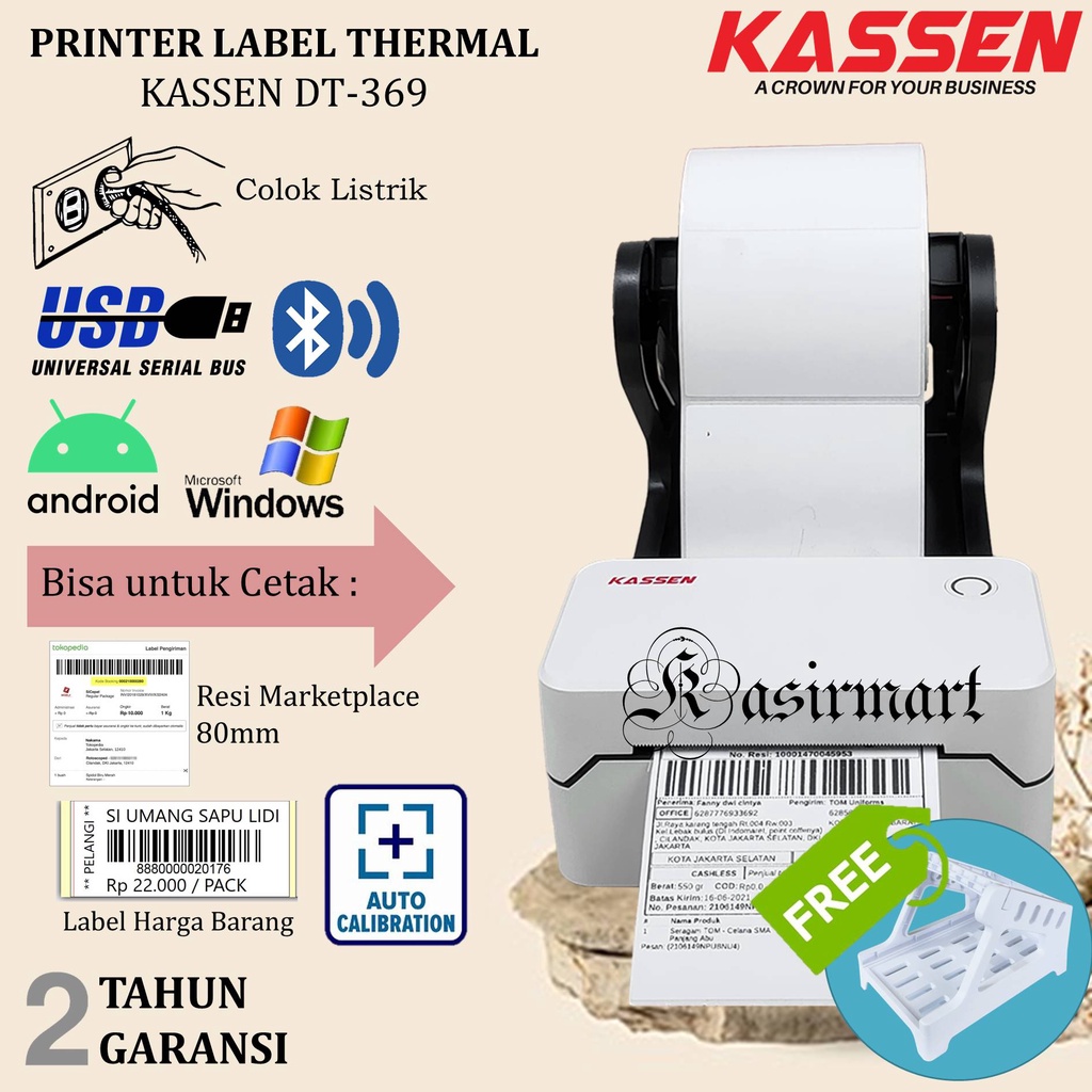 Printer Barcode Bluetooth 80mm Kassen DT-369 Label Thermal 80mm USB Bluetooth DT 369 Print Resi 369
