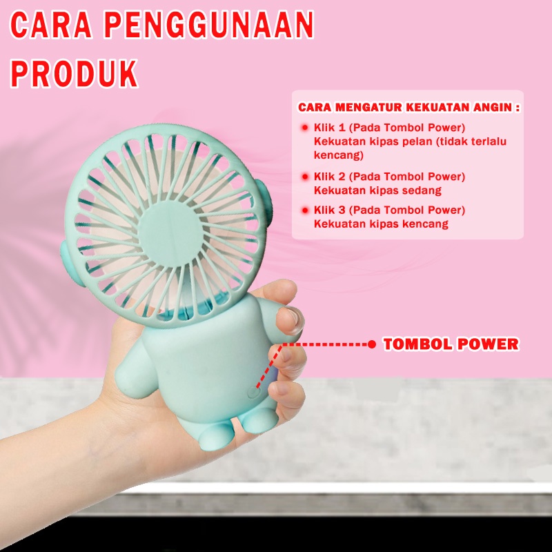 Kipas Angin Mini Fan Portable Mini Karakter Astronot Stand Portable Pocket Fan Missshop