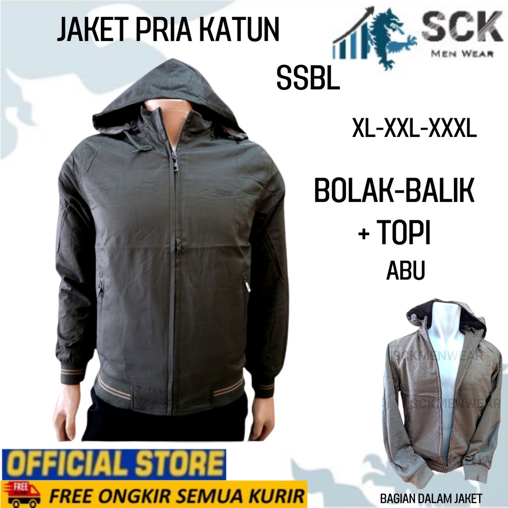 Jaket Pria SSBL 5953 Katun Bolak Balik Krah Shanghai Topi Lepas Pasang / Pakaian Bapak size XL-3XL (JUMBO) - sckmenwear GROSIR