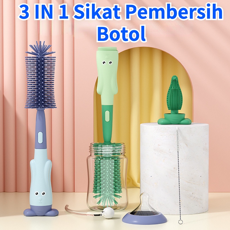 Sikat Botol 3 in 1 silicone Bayi Silikon / Sikat Botol Silikon 3 in 1 BPA FREE Dapat Berputar 360 Derajat