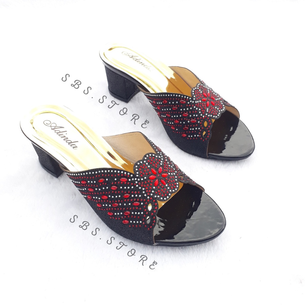 Sandal Wanita High Heels Pesta Mewah Motif Payet 05 Terbaru/Sendal Selop Wedges Hak Tahu 5cm Kekinian/Kondangan Pernikahan Pengantin