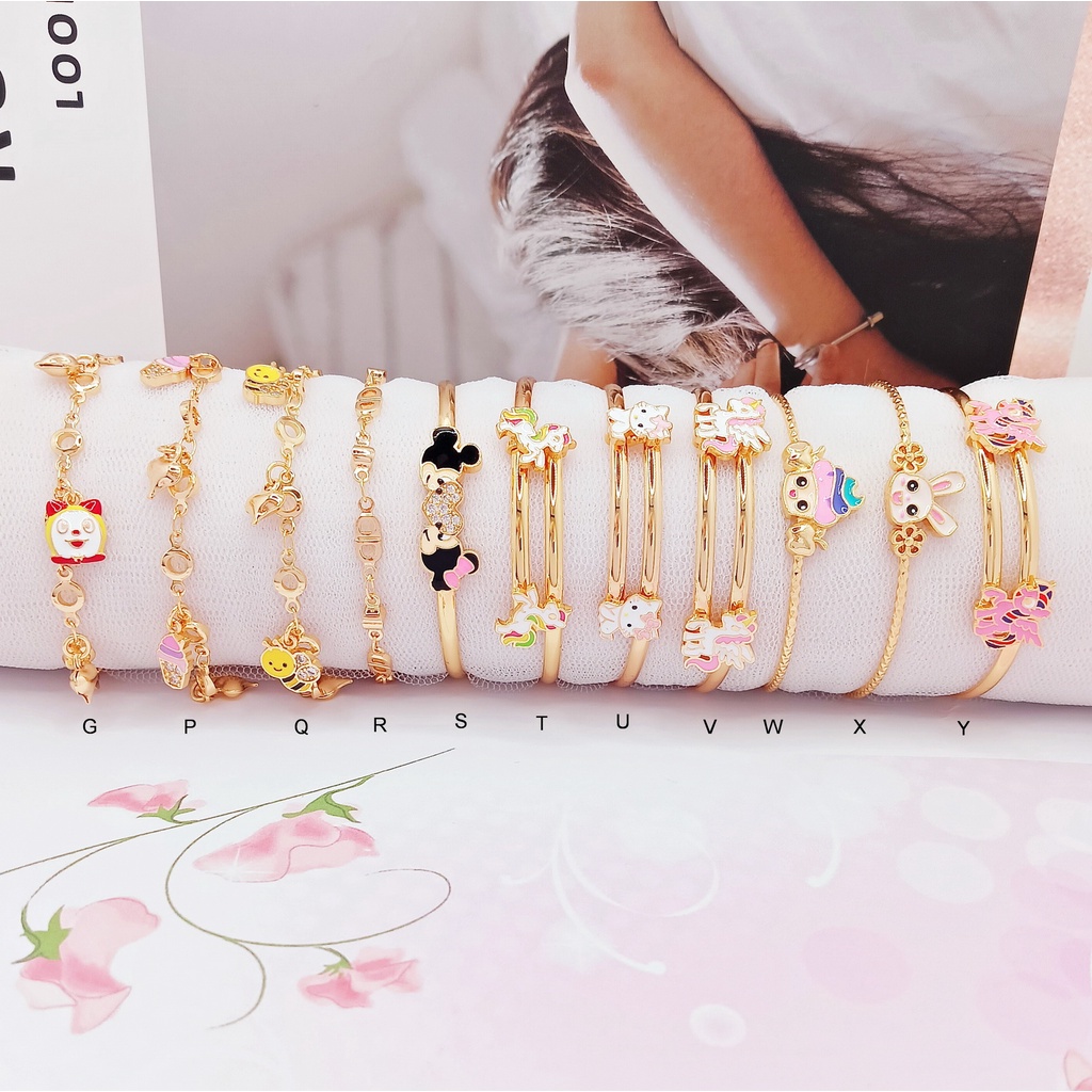 Gelang Anak Bayi Xuping Lucu Ukuran ABG Tanggung Unicorn Kuda Poni Kitty Dorami Cherry Lonceng Lapis Emas - BB637