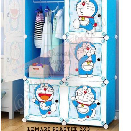 ✿ SHENAR LEMARI PLASTIK (2X3) 6 KOTAK BAJU PAKAIAN ANAK BAYI PORTABLE KARAKTER HELLOKITTY DORAEMON /