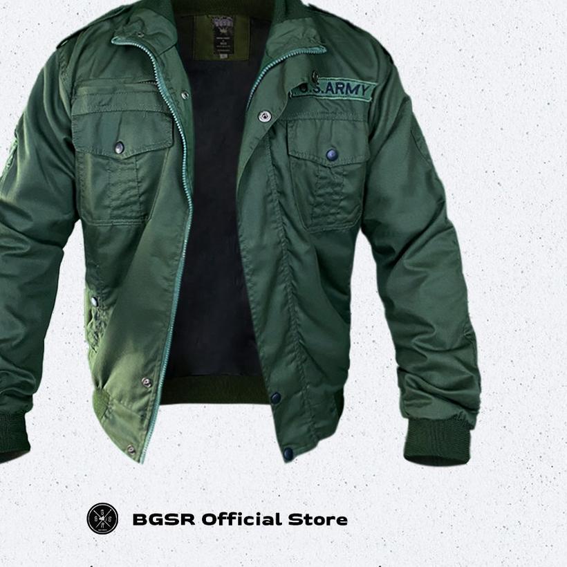 ☎ Jaket Pria Bomber Jacket Windbreaker Tebal Adem Ruby US ARMY BGSR ☉