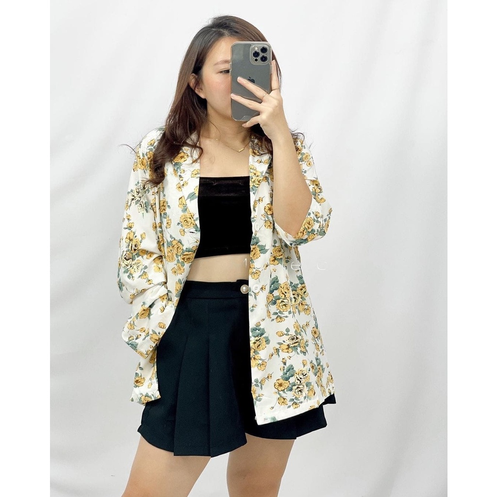 Blazer Korea Outer Wanita Motif Bunga