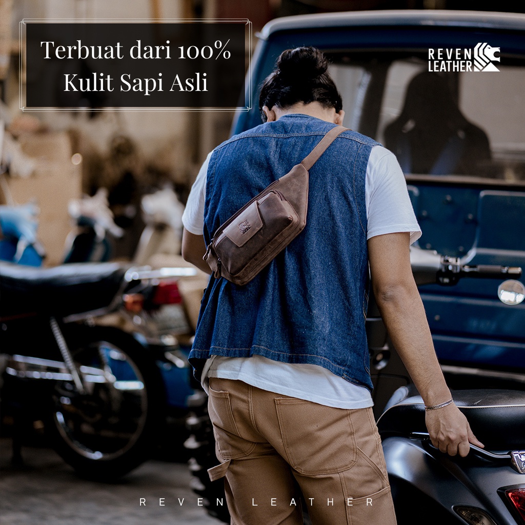 Tas Selempang Pria Kekinian Mode Motorbike Slingbag 100% Original Kulit Sapi Asli Outdoor Activity Fashion Cowok - MAHAMERU WAISTBAG