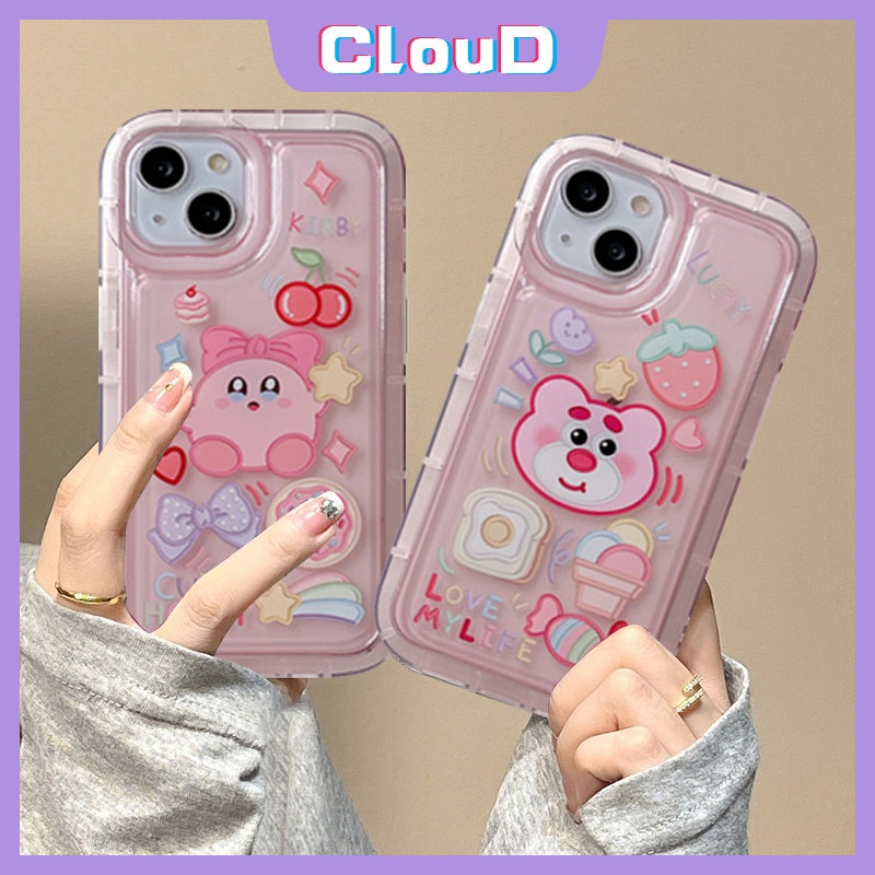 Kartun Strawberry Bear Airbag Case Realme C25 C35 C25s C33 C11 2020 C21Y C15 C12 5 Realme C25Y 6i 5i 5s C20 C3 C20A C11 2021 Lucu Kirby Manyo Permen Shockproof Lembut Tpu Cover