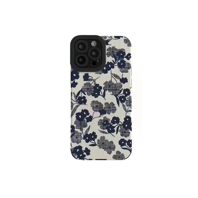 【Lamb Skin】Leather Soft Case IP IPhone 7 8 14 Plus 7+ 8+ X XR SE 2020 XS Max 11 12 13 14 Pro Max Phone Case Pretty Blue Fabric Flower girl