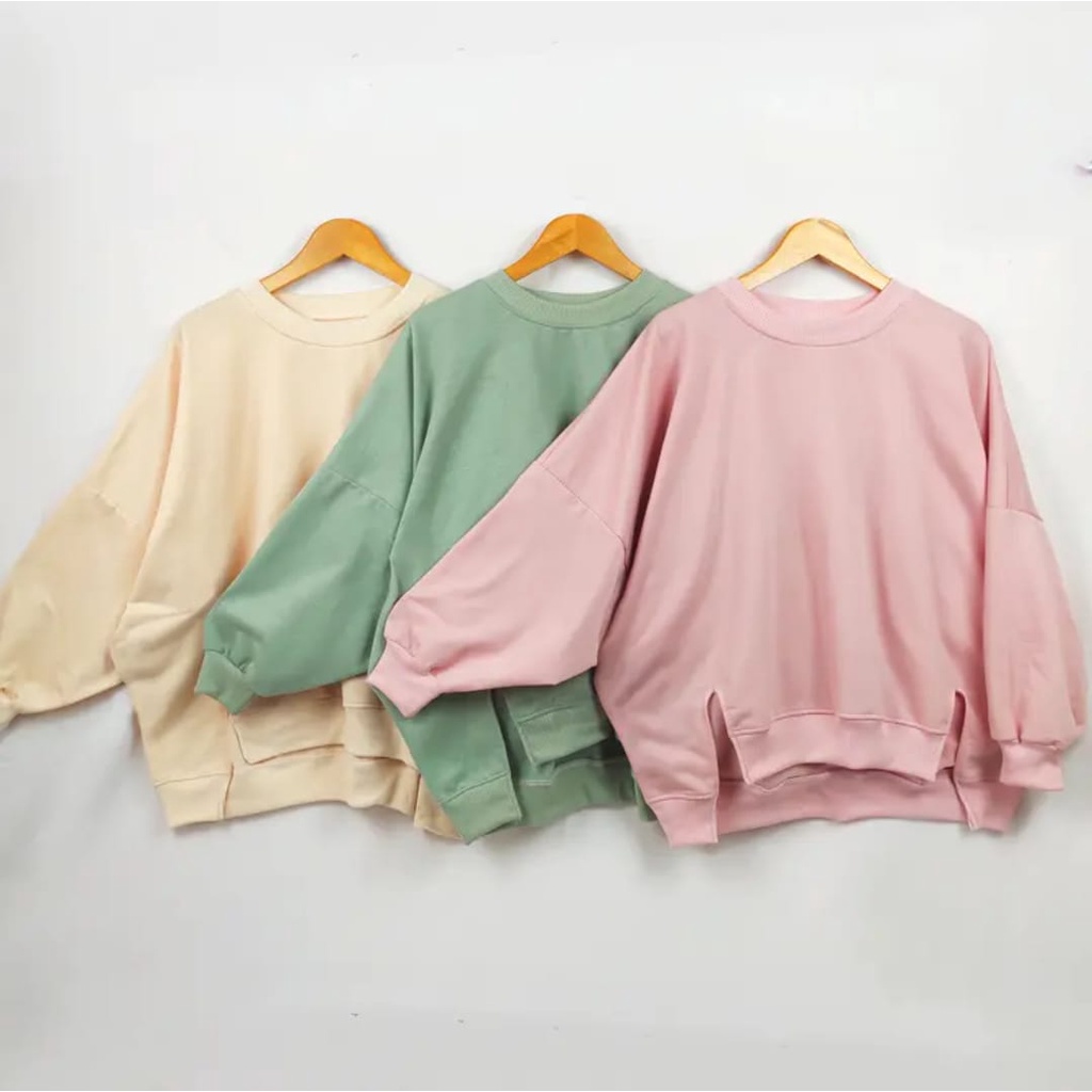 Sweater Crewneck Wanita Size XXXL BELAH PINGGIR Oversize Batwing Jumbo Sweater Wanita Bigsize - Sweater Oversize Jumbo Terkece