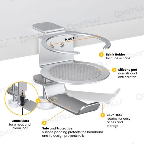 Headphone Hanger Glass Cup Holder Deskmount Jepit Meja OXIMUS C70S