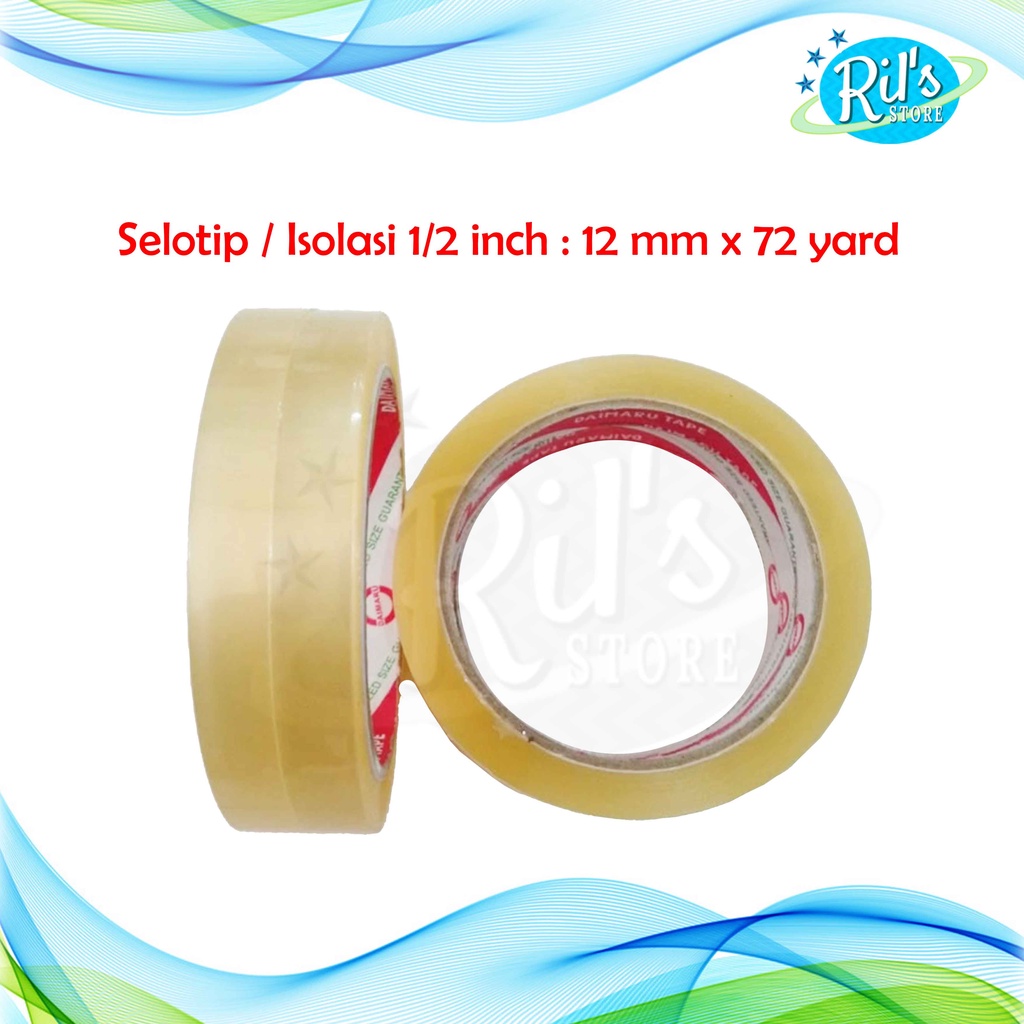

Isolasi Bening Daimaru 1/2 Inch / Selotip Kecil Daimaru 12 MM x 72 YARD / Solasi kado