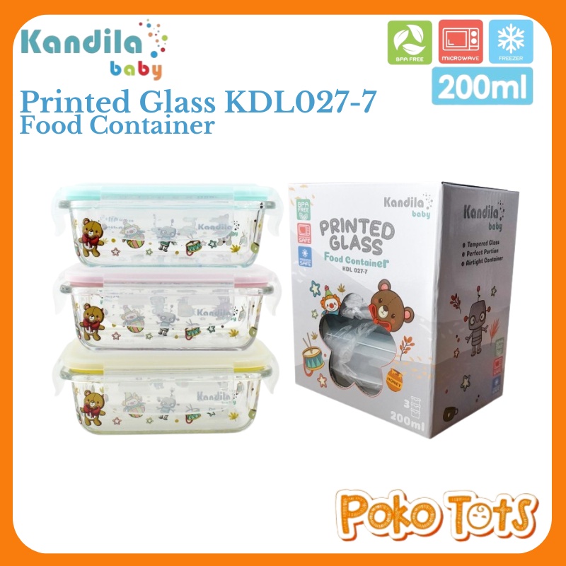 Kandila Baby Printed Glass Food Container 200ml Isi 3pcs KDL027-7 Tempat Makanan Bayi