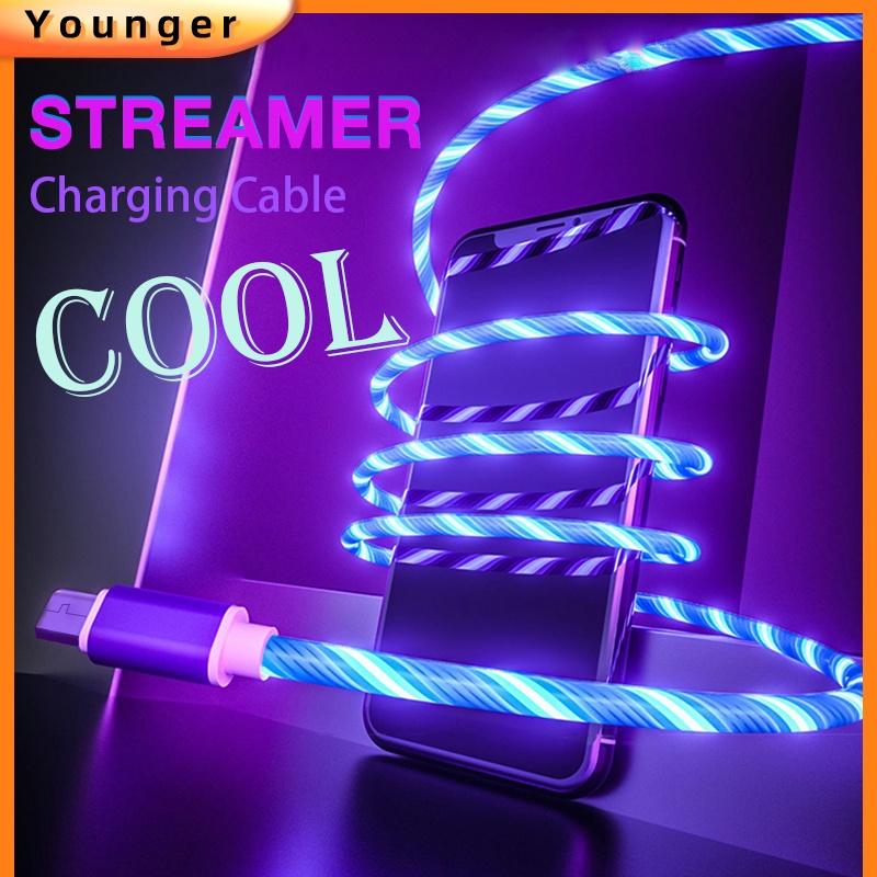 Lampu Streamer Kabel USB Lampu LED Flowing Kabel Pengisian Cepat Mobil Streamer Charging Line Luminous LED Kabel Data Glowing