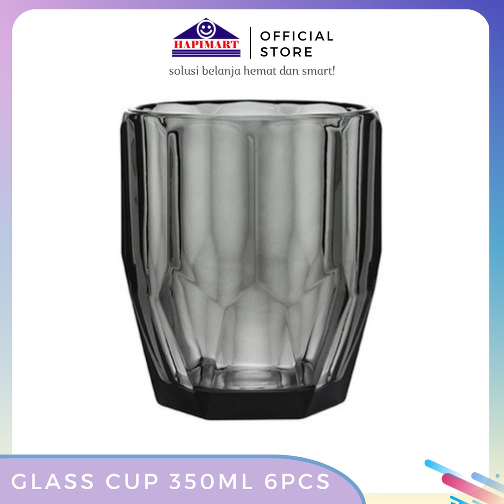 Set Glass Cup/Gelas Minum Kaca Kristal Hitam Premium Mewah 350ml 6pcs