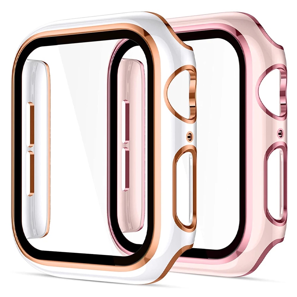 Instock Ultra Tipis Hard PC Tempered Glass Pelindung Layar Frame Shell Untuk Apple Watch Series 7se 6se 54 3 electroplating anti Gores Case Cover iwatch 38mm 40mm 42m SE SE