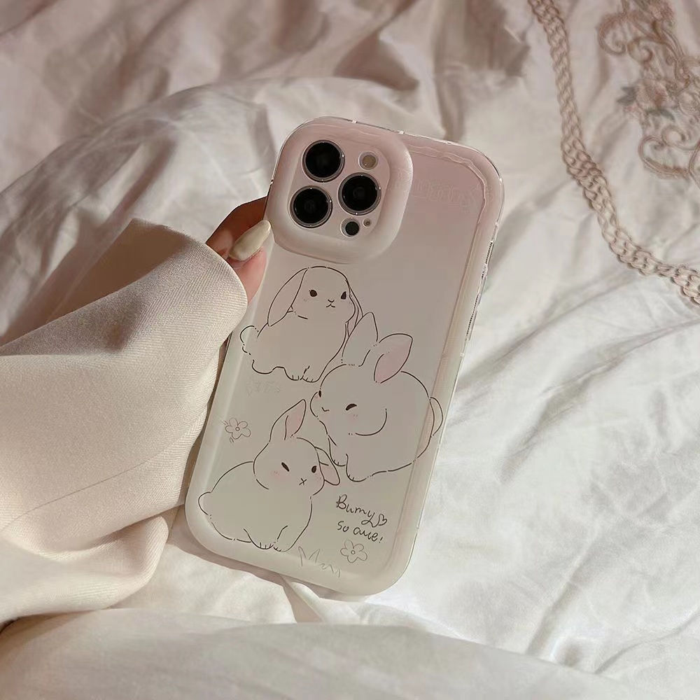 IPHONE Ins Pola Kelinci Cocok Untuk Iphone14 14pro 14plus 13 13mini 13pro 13prm iPhone12 7Plus 8Plus Xr XS 13 12mini Pro Max Empat Sudut Casing Ponsel Transparan Tahan Guncangan
