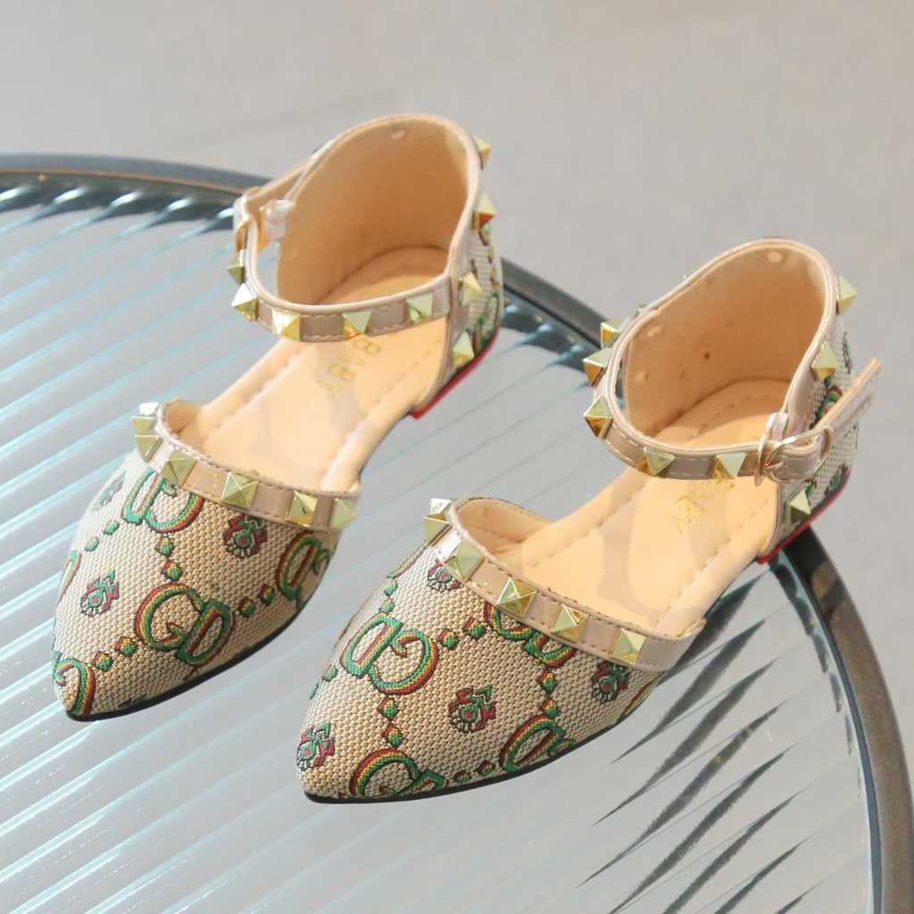 (LOLI-JKT) V61 SEPATU ANAK CEWEK MEWAH RIVET HEELS BUCKLE SIZE 26-36