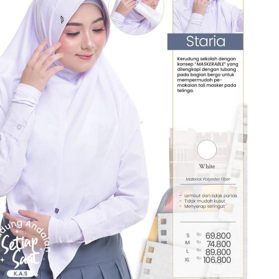 ▼ Kerudung Staria | Jilbab Sekolah | Kerudung Anak Instan | Kerudung Putih ORI Rabbani ●