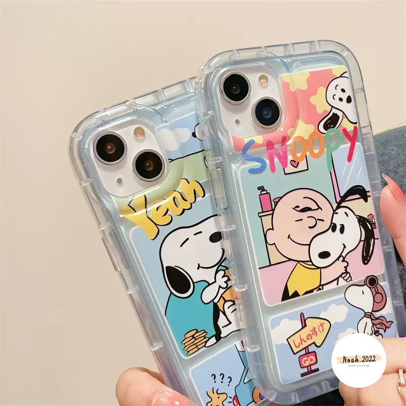 Transparent Airbag Case Compatible for iPhone 14 13 12 11 Pro Max 7Plus 8Plus X XS MAX XR 7 8 6 6S Plus Cartoon Snoopy Cute Clear Soft Phone Case Shockproof TPU Back Cover