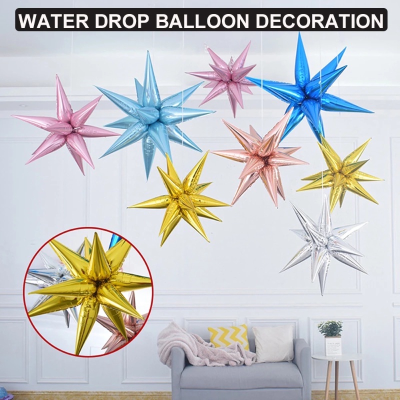 10 Pcs Ulang Tahun Suasana Ornamen Festival Pernikahan Dekorasi Perlengkapan Tiup Aluminium Film Balon Terang Tetesan Air Kerucut Balon Ledakan Bintang DIY Mainan Alat Peraga