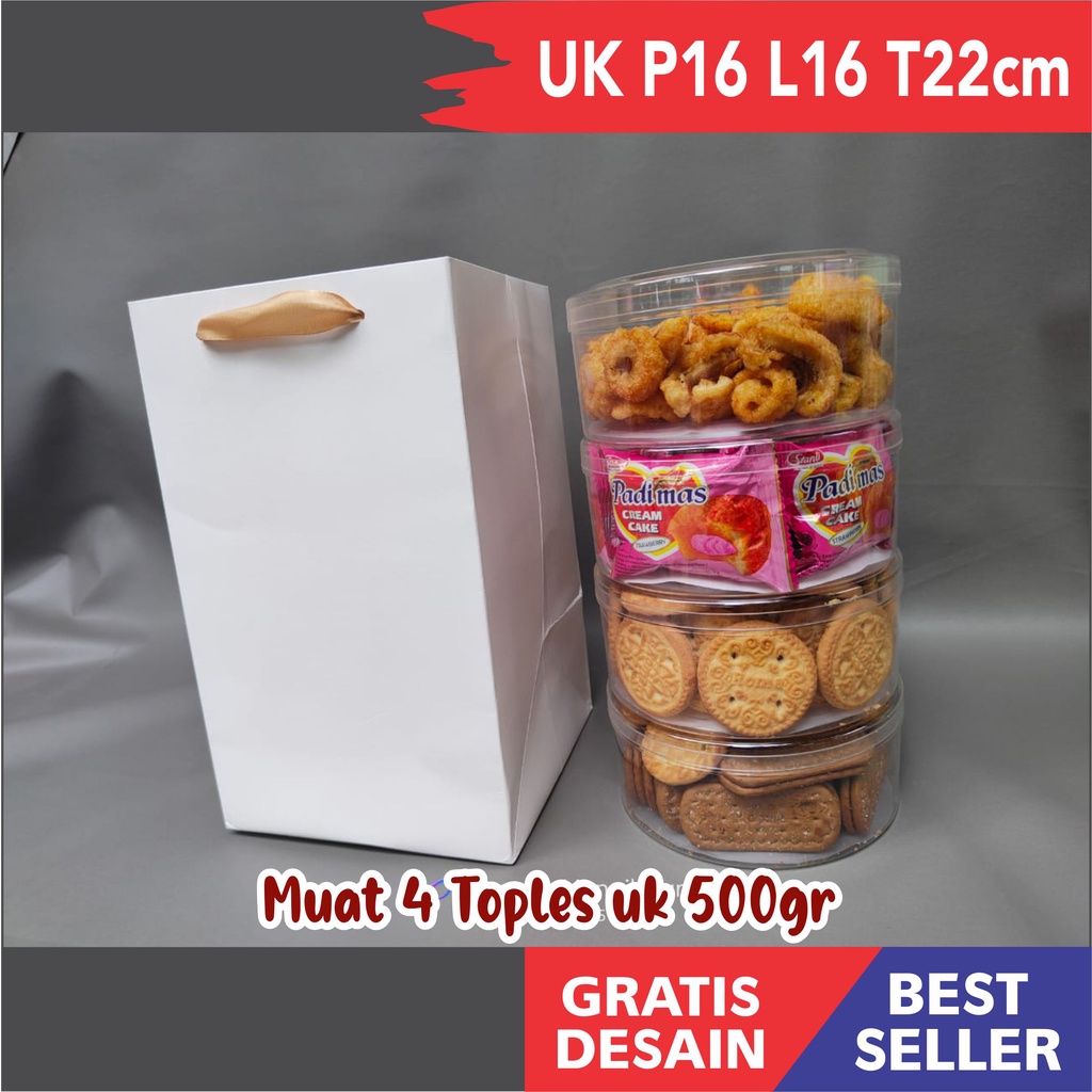 Paper Bag Wadah Toples Kue, Tas Kertas Toples Kue, Paperbag Custom Toples Kue Bulat, custom Ivory