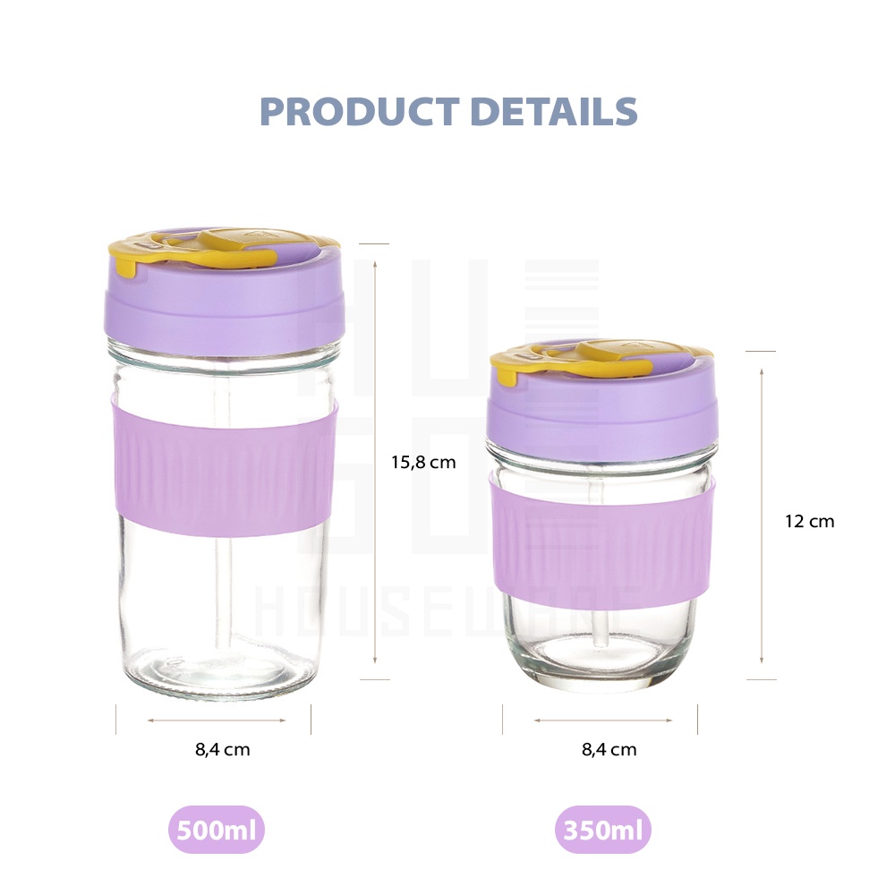 HUGO Tumbler Kaca 350 ml dan 500 ml Gelas Botol Minum Kaca Bening Aesthetic Coffee Cup Anti Tumpah