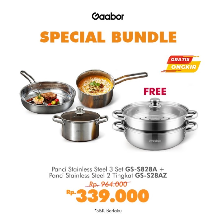 Terlaris Special Bundle Gaabor Panci 3 Set Panci Kukus 28Cm