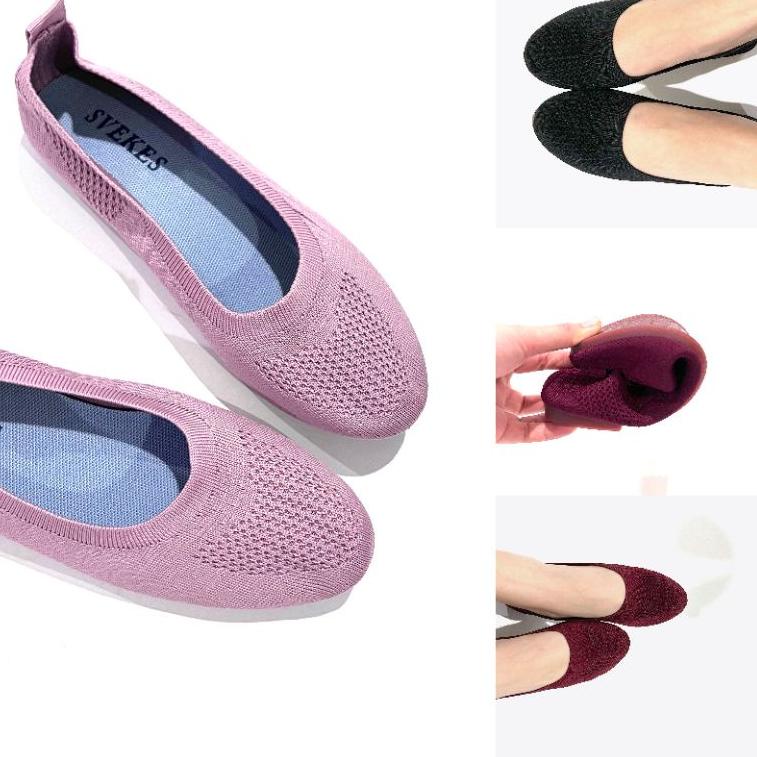 RECOMENDED Svekes Sepatu Sepatu Wanita Sepatu Flyknit Sepatu Flat Rajut 675 Black
