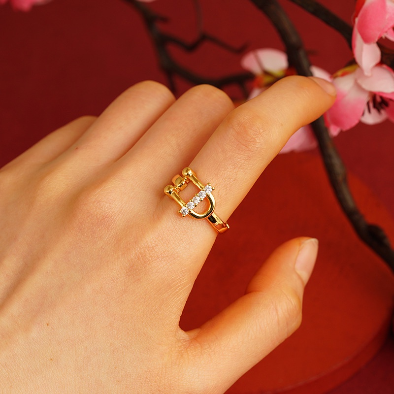 Goldkingdom Perhiasan Fashion Emas Asli Kadar 375Bangkok Aksesoris Ready Stock Ins Adjustable Cincin Wanita Semuanya Sederhana