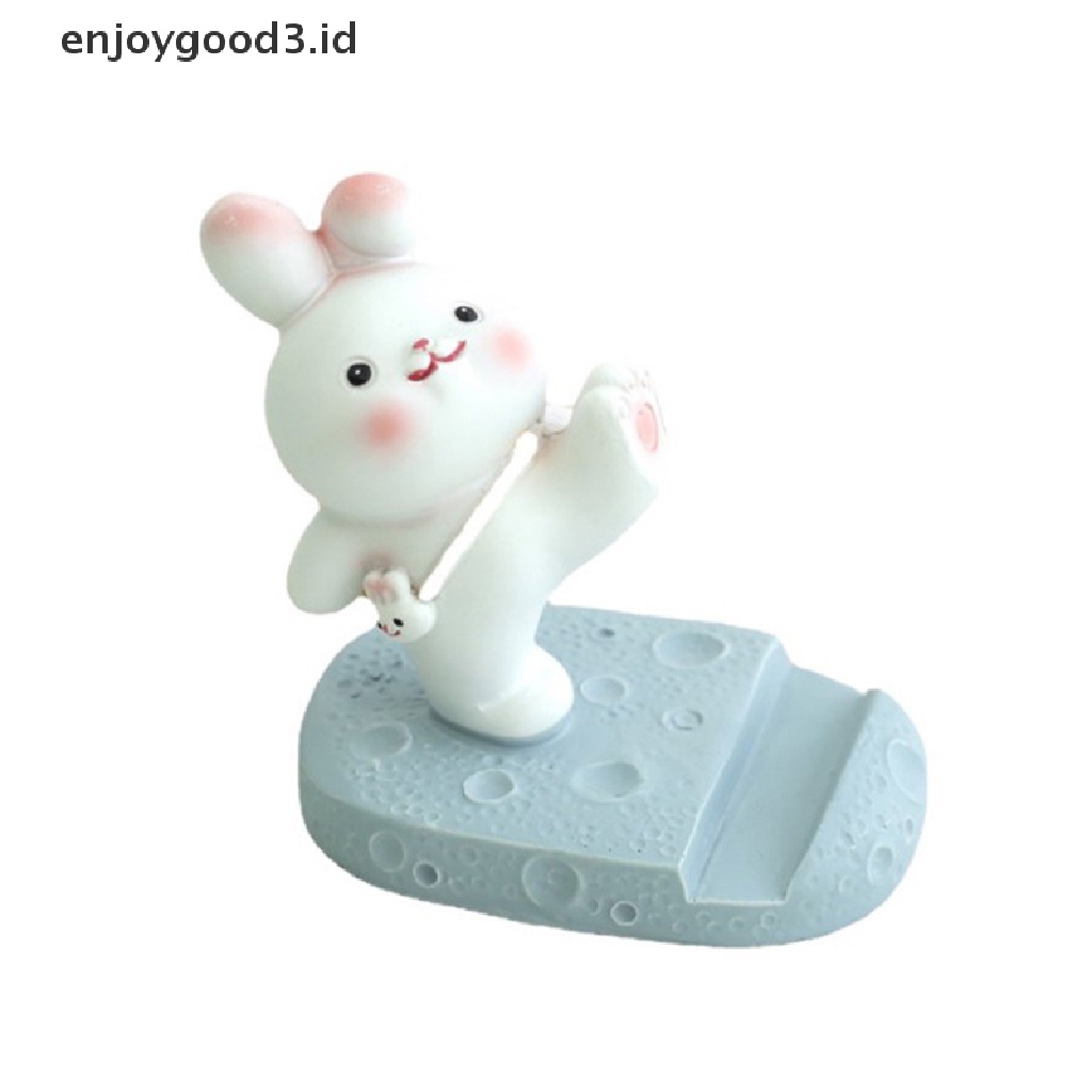 【 Rready Stock 】 1PC Cute Resin Rabbit Phone Holder Universal Mobile Phone Stand Holder Ornaments Toys Home Office Desktop Decoration （ ID ）