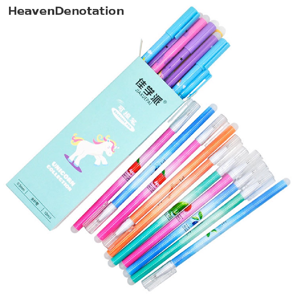 [HeavenDenotation] 4pcs/set Unicorn Erasable Gel Pen 0.5mm Kawaii Blue Black Ink Wrig Pens Pegangan Dapat Dicuci Untuk Perlengkapan Alat Tulis Kantor Sekolah HDV