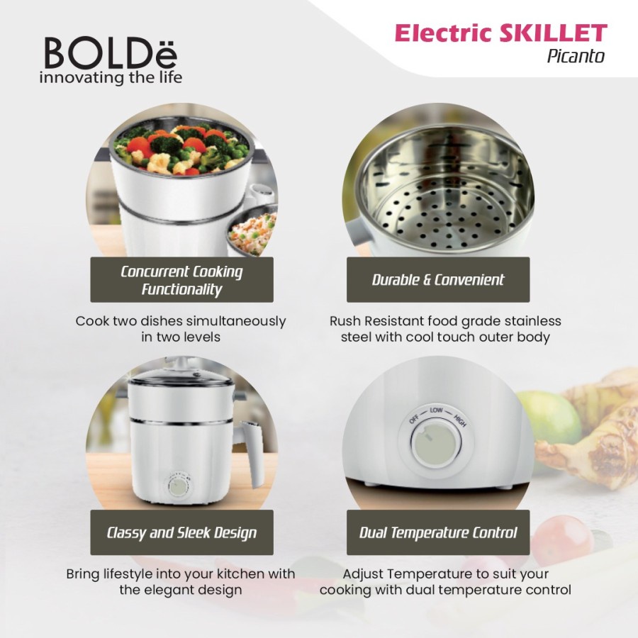 BOLDe Electric Skillet Picanto Panci Listrik Serbaguna 1,2L 18cm