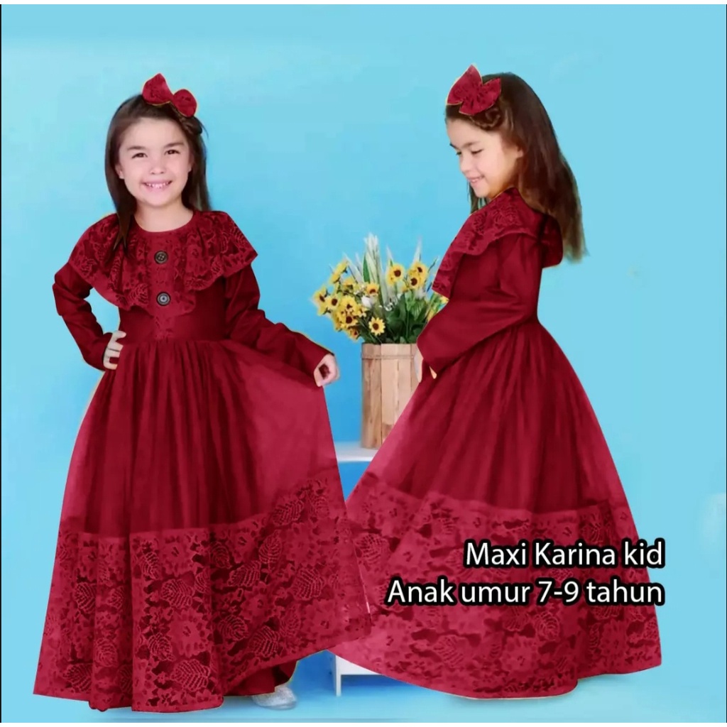 Maxi dress anak perempuan usia 7 8 9 tahun / Baju lebaran hari raya muslimah polos